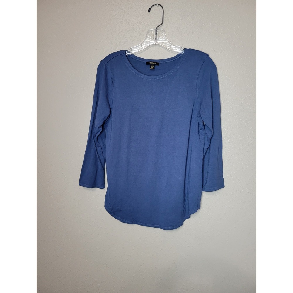 Cupio Tunic Shirt Womens Blue 3/4 Sleeve Round Neck Pullover Casual Sz M